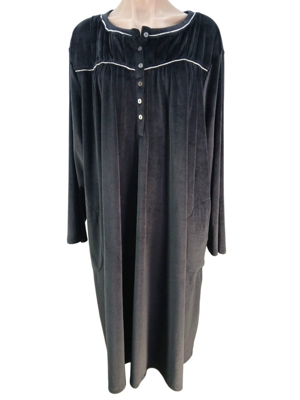 Aria Collection Womens 3X Black Velour Nightgown Button Front Knit Recycled Eco